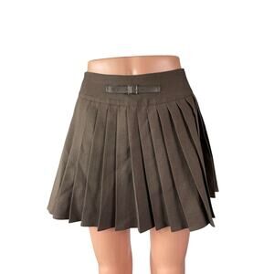 Cider Women's Brown Buckle Pleated High Waist Mini Skater Flare A-Line Skirt XS